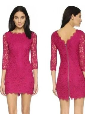 Lace Sheath Dress in Fuchsia DVF- size 2